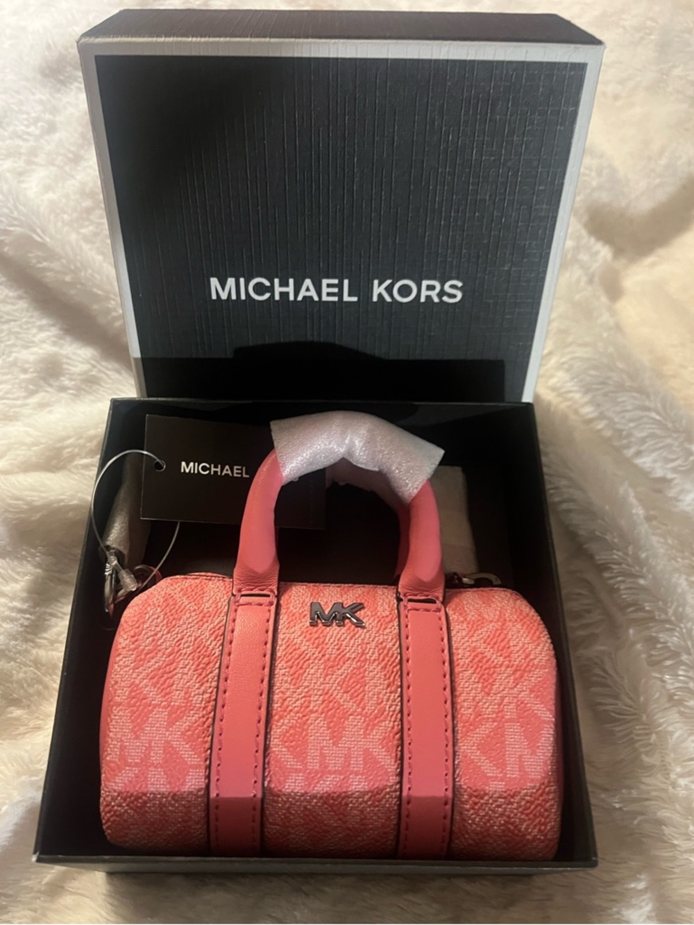 Michael Kors pink micro duffle key fob. NWT